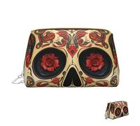 Trousse de maquillage de voyage étanche, pochette de toilette portable, grande ouverture, tête de mort, rose rouge, grande capacité, pochette à fermeture éclair, trousse de toilette pour femme, Crâne