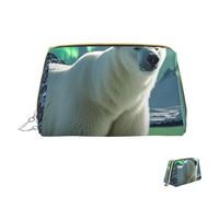 Trousse de maquillage de voyage étanche - Pochette de toilette portable large ouverte - Bonhomme de neige sur la plage - Grande capacité - Pochette de toilette à fermeture éclair pour femme, Ours