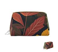 Trousse de maquillage de voyage étanche, pochette de toilette portable large ouverte, motif feuilles d'automne, grande capacité, pochette à fermeture éclair, trousse de toilette pour femme, Feuilles