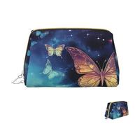 Trousse de maquillage de voyage étanche, pochette de toilette portable large ouverte, motif tournesol, grande capacité, pochette à fermeture éclair, trousse de toilette pour femme, Papillon ciel