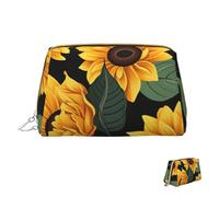 Trousse de maquillage de voyage étanche, pochette de toilette portable large ouverte, motif tournesol, grande capacité, pochette à fermeture éclair, trousse de toilette pour femme, Motif tournesol,