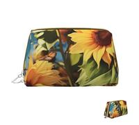 Trousse de maquillage de voyage étanche, pochette de toilette portable large ouverte, motif tournesol, grande capacité, pochette à fermeture éclair, trousse de toilette pour femme, Tournesols et