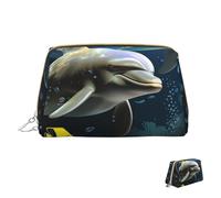 Trousse de maquillage de voyage étanche, pochette de toilette portable large ouverte, yeux de loup, grande capacité, pochette à fermeture éclair, trousse de toilette pour femme, Deux dauphins et