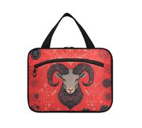 Trousse de maquillage de voyage gothique à suspendre avec crochet, motif chèvre noire et rouge, trousse de maquillage à suspendre pour croisière, voyage, travail, bolsas para maquillaje de Mujer L