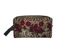 Trousse de Maquillage de Voyage Grande capacité à imprimé léopard et Roses Rouges pour Femme