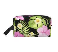 Trousse de Maquillage de Voyage Grande capacité avec Fleurs Roses Tropicales et Palmiers de la Jungle