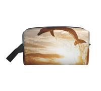 Trousse de Maquillage de Voyage Grande capacité avec Motif Dauphin sautant dans l'eau Scintillante pour Femme