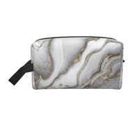 Trousse de Maquillage de Voyage Grande capacité en marbre Liquide Gris - Perle et Or