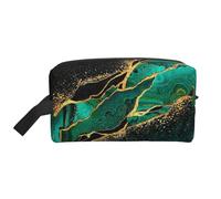Trousse de Maquillage de Voyage Grande capacité en marbre Noir et Malachite Verte avec veines dorées et Taches dorées