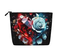 Trousse de Maquillage de Voyage Grande capacité Fire and LCE Rose Love pour la Saint-Valentin, Trousse de Maquillage Portable à Fermeture éclair, imperméable et Imitation Chanvre, Simple épaisseur