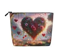 Trousse de Maquillage de Voyage Grande capacité Love in Bloom pour la Saint-Valentin, Trousse de Maquillage Portable à Fermeture éclair, imperméable et Imitation Chanvre, Simple épaisseur