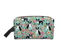 Trousse de Maquillage de Voyage Grande capacité Motif Boston Terrier avec Fleurs pour Femme