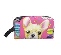 Trousse de Maquillage de Voyage Grande capacité, Motif Chiot Bouledogue français Aquarelle, pour Femme