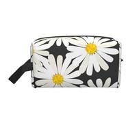 Trousse de Maquillage de Voyage Grande capacité Motif Marguerite Noire et Blanche pour Femme
