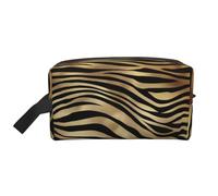 Trousse de Maquillage de Voyage Grande capacité, Motif Peau de zèbre Noir et Or Africain, sépia, pour Femme