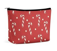 Trousse de maquillage de voyage, grande capacité, motif pois de Noël, canne à sucre rouge, trousse de maquillage pour femme, trousse de maquillage portable étanche avec fermeture éclair, pochette zipp