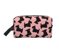 Trousse de Maquillage de Voyage Grande capacité Motif Terrier écossais Rose et Noir pour Femme