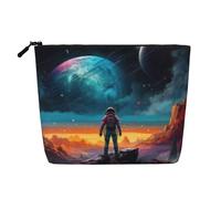 Trousse de Maquillage de Voyage Grande capacité pour Femme, Motif Astronaute métaphysique, imperméable, Simple épaisseur, Imitation Chanvre, avec Fermeture éclair