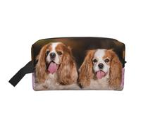 Trousse de Maquillage de Voyage Grande capacité pour Femme, Motif Cavalier King Charles Spaniel, Chiens Blancs et Bruns