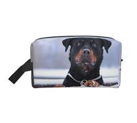 Trousse de Maquillage de Voyage Grande capacité pour Femme, Motif Chien Rottweiler, Collier de Neige et Yeux