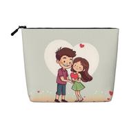 Trousse de Maquillage de Voyage Grande capacité pour Femme, Motif cœur, Romantique, Saint-Valentin, imperméable, Simple épaisseur, Imitation Chanvre, avec Fermeture éclair