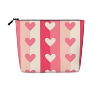 Trousse de Maquillage de Voyage Grande capacité pour Femme, Motif Farine de Porc rayée, Motif Amour de la Saint-Valentin, imperméable, Simple épaisseur, Imitation Chanvre, avec Fermeture éclair