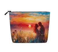 Trousse de Maquillage de Voyage Grande capacité pour Femme, Motif Romantique, Motif Saint-Valentin, imperméable, Simple épaisseur, Imitation Chanvre, avec Fermeture éclair