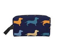 Trousse de Maquillage de Voyage Grande capacité pour Femme, Motif Teckel Bleu et Orange
