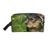Trousse de Maquillage de Voyage Grande capacité pour Femme, Motif Yorkshire Terrier, Herbe Verte, Chiens Mignons