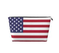 Trousse de maquillage de voyage imperméable en cuir avec imprimé drapeau américain pour femme, Argenté., Taille unique, Trousse de toilette