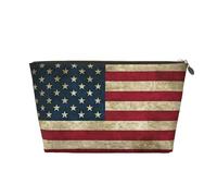 Trousse de maquillage de voyage imperméable en cuir avec imprimé drapeau américain pour femme, doré, Taille unique, Trousse de toilette
