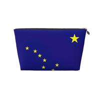 Trousse de maquillage de voyage imperméable en cuir avec imprimé drapeau de l'État de l'Alaska pour femme, Argenté., Taille unique, Trousse de toilette