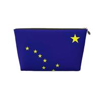Trousse de maquillage de voyage imperméable en cuir avec imprimé drapeau de l'État de l'Alaska pour femme, doré, Taille unique, Trousse de toilette