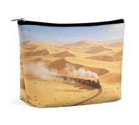 Trousse de maquillage de voyage imperméable, en cuir PU, sac à cosmétiques du désert de dune de sable doré, petite trousse de toilette mignonne, pochette portable à fermeture éclair pour homme et