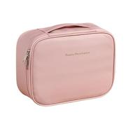 Trousse de Maquillage de Voyage imperméable en Cuir PU, Trousse de Toilette Portable, Pochette Ouverte et Plate avec poignée et séparateur(Roze)