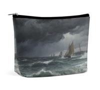 Trousse de maquillage de voyage imperméable en cuir synthétique avec inscription « The Sea Before The Storm » - Petite trousse de toilette mignonne - Poche portable à fermeture éclair pour homme et