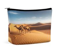 Trousse de maquillage de voyage imperméable, en cuir synthétique, dunes de sable dans le désert du Sahara, petite trousse de toilette mignonne, pochette portable à fermeture éclair pour homme et femme