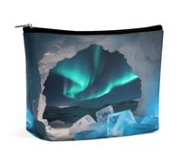 Trousse de maquillage de voyage imperméable, en cuir synthétique, grottes de glace et trousse à maquillage Aurore, petite trousse de toilette mignonne, pochette portable à fermeture éclair pour homme