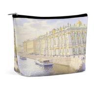Trousse de maquillage de voyage imperméable en cuir synthétique, trousse de maquillage pour palais d'hiver et rivière Neva, petite trousse de toilette mignonne, pochette portable à fermeture éclair