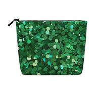 Trousse de maquillage de voyage imperméable en lin synthétique avec paillettes vertes et scintillantes pour femme, Noir , Taille unique, Trousse de maquillage