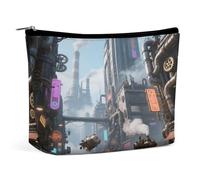 Trousse de maquillage de voyage imperméable, trousse de maquillage en cuir PU, trousse à maquillage avec motif d'horizon de la ville, petite trousse de toilette mignonne, pochette portable à fermeture