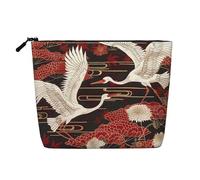 Trousse de maquillage de voyage imprimée avec deux grues chrysanthèmes imitation lin étanche pour femme, Noir , Taille unique, Trousse de maquillage