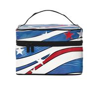 Trousse de maquillage de voyage imprimée avec étoiles patriotiques et bandes de l'indépendance, organiseur de maquillage portable spacieux avec poignée, grande capacité, cadeau pour femmes et filles