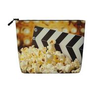 Trousse de maquillage de voyage imprimée de film de cinéma et pop-corn imitation lin étanche pour femme, Noir , Taille unique, Trousse de maquillage