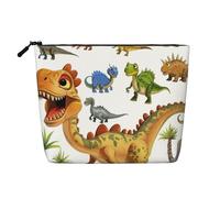 Trousse de maquillage de voyage imprimée en imitation lin avec images de dinosaures de dessin animé, étanche, organiseur pour femme, Noir , Taille unique, Trousse de maquillage