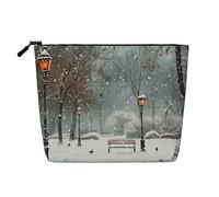 Trousse de maquillage de voyage imprimée en imitation lin avec inscription « Snow Falling in The Park » - Étanche - Pour femme, Noir , Taille unique, Trousse de maquillage