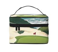Trousse de maquillage de voyage imprimée parcours de golf de plage - Organiseur de cosmétiques léger de grande capacité avec poignée et fermeture éclair - Trousse de toilette de grande capacité