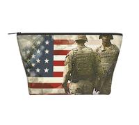 Trousse de maquillage de voyage imprimée pour femme Motif soldats militaires américains, Noir , Taille unique, Trousse de maquillage