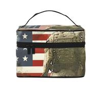 Trousse de maquillage de voyage imprimée soldats militaires américains patriotiques - Spacieuse et portable - Avec poignée - Grande capacité - Cadeau pour femmes et filles, Noir , Taille unique