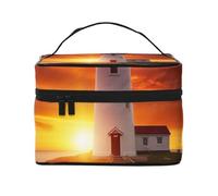 Trousse de maquillage de voyage imprimée Sunset at The Seaside - Spacieuse et portable - Avec poignée - Grande capacité - Cadeau pour femmes et filles, Noir , Taille unique, Trousse de maquillage